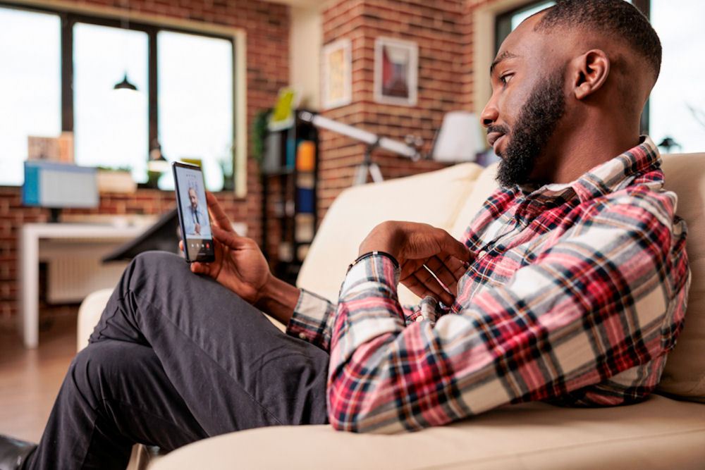 man contacting mental health provider