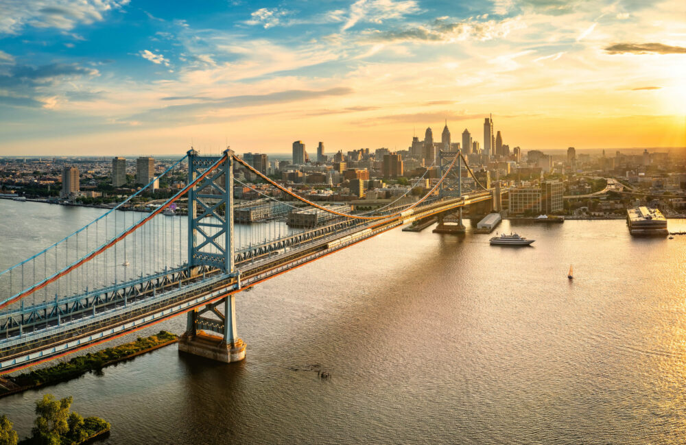 Ben Franklin Bridge connecting Philadelphia to Marlton New Jersey mental health care