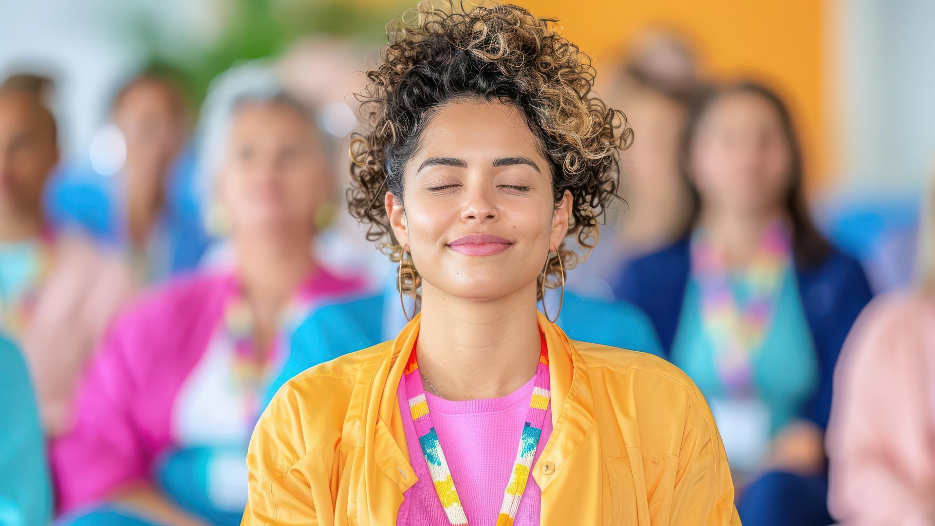 Mental Health Treatment Cherry Hill A smiling woman practicing yoga during a wellness session for mental health treatment in Cherry Hill, NJ.